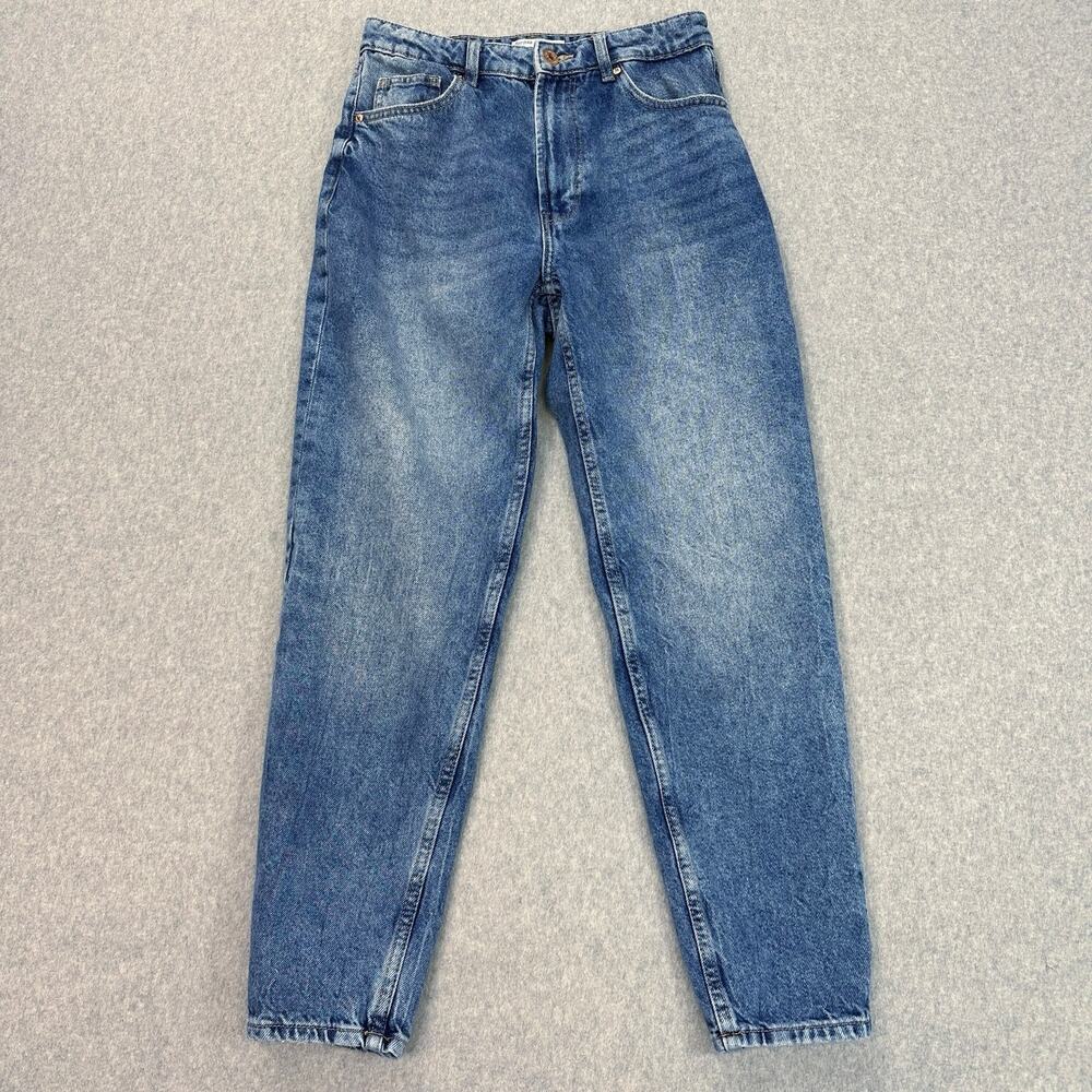 Bershka Mom Jean WMNS Size 6 Med VTG Wash Blue Denim High Waisted Straight Leg